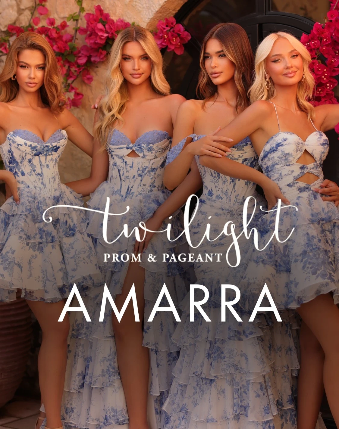 Models wearing Amarra Prom Spring 2026 dresses, mobile banner